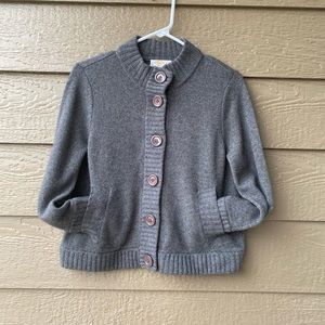 Talbots Cashmere Merino Wool Sweater Cardigan Gray Bell Sleeves Mock Neck